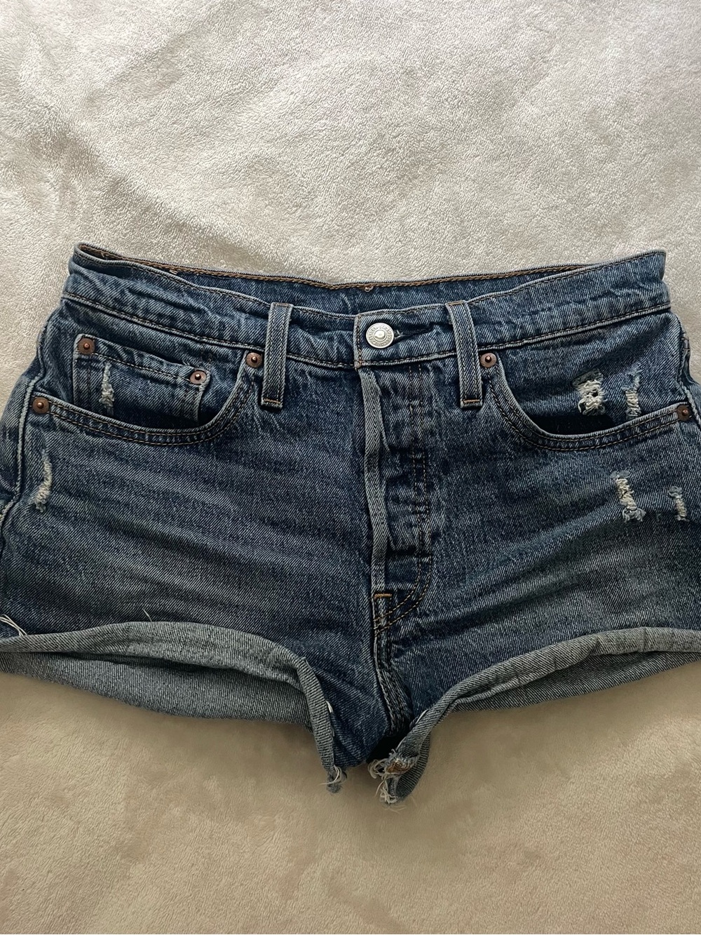 Levi's 501 Dark wash High-Waist Distressed Denim Shorts